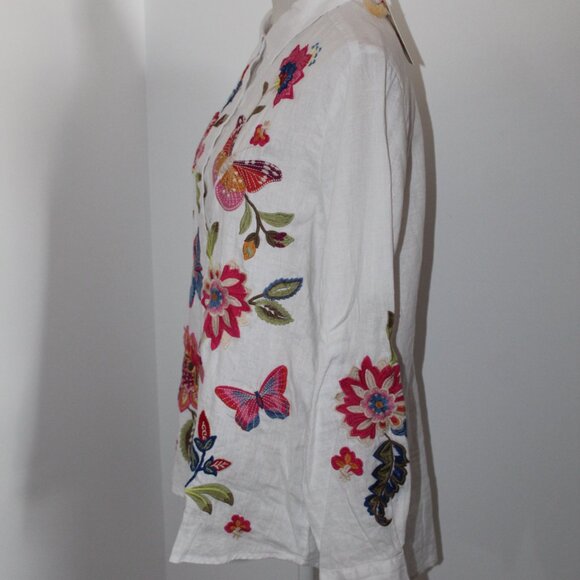 Johnny Was White Floral Embroidered Button Down Shirt - Picture 4 of 9